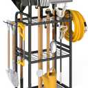 Hadulcet Garden Tool Organizer, Metal Garage Organization and Storage with Lockable Wheels, Garden Tool Rack with Storage Hooks, Heavy Duty Yard Tool Organizer for Garage, Shed, Lawn, Outdoor, Black