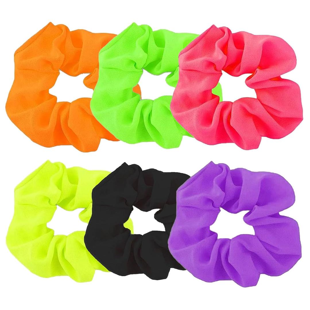6 Pack Neon Scrunchies for Hair 80s, Fluorescent Hair ties, Elastic Hair Bands Ponytail Holders Neon Accessories for Women 80s 90s Party Outfit Workout 6 Colors Neon Green Hot Pink Orange Yellow
