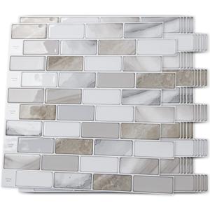 Art3d 10-Sheet Peel and Stick Backsplash Tile for Kitchen - 12”×12” Stick on Wall Tile for Kitchen Bathroom Countertop Living Room, Beige & White