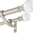 Double Curtain Rods Heavy Duty Window Treatment Rods 36-72 Inches, 1 Inch Front and 5/8 Inch Diameter Back Telescoping Drapery Rod with Clear Round Finials, Brushed Nickel