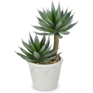 Hollyone Large Artificial Succulent Plants Fake Agave Succulents Potted 13" Faux Plant in Vintage Cement White Pot Succulent Aloe Plant Indoor for Desk Home Office Living Room Table Shelf Decor
