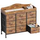 YeTom Baby Changing Table with 9 Fabric Boxes, Waterproof Diaper Changing Station & Pad, Mobile Nursery Diaper Changing Table, Baby Furniture, Rustic Brown