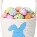 Cute Easter Basket with Handle Empty Bunny Basket Large Woven Cotton Rope Gifts Buckets for Egg Hunts Baby's First Easter Baskets Gifts(Blue)