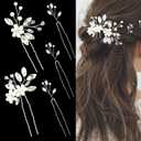 5 Pieces Pearl Bride Hair Pins Rhinestone Bridal Hair Piece for Women Crystal Pearl Hair Accessories for Bride Bridesmaids Flower Girls(Silver)