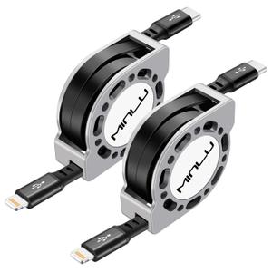 Minlu USB Type C to Lightning Cable 4Ft 2Pack, Retractable iPhone Charger Fast Charging for Retractable Car USBC iPhone Cord for iPhone14 13 12 11 Pro Max, 15 14 Plus, XS Max, SE, XR, X, 8, 7, 6S