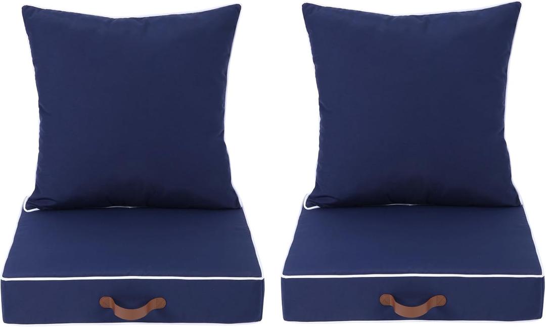 Enipate Outdoor Deep Seat Cushion Set of 2, Weather Resistant Patio Furniture Cushions with Zipper and Handle, 24 x 24 x 5 inch Outdoor Wicker Chair Cushions for Patio,Yard,Garden (Navy)