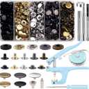 514 Pieces Snap Fasteners Kit, Stainless Steel Leather Snap Fasteners Kit, 5/8inche Sewing Snaps with Snap Pliers, Button Snap Press Studs, 5 Color Leather Snaps for Clothes, Jackets, Bracelets, Bags