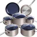 Nuwave Healthy Duralon Blue Ceramic Nonstick Cookware Set, Diamond Infused Scratch-Resistant, PFAS Free, Dishwasher & Oven Safe, Induction Ready & Evenly Heats, Tempered Glass Lids & Stay-Cool Handles (Clay)