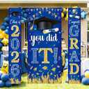 Blue and Gold Graduation Decorations 2026 Congrats Grad Hanging Banner You Did It Door Cover Class of 2026 Graduation Backdrop and Porch Sign Banner for High School College Grad Party Decor