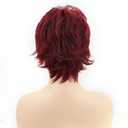 RENERSHOW Short Red Pixie Cut Wavy Wigs for White Women with Bangs Burgundy Highlight Synthetic Wig 6 Inch