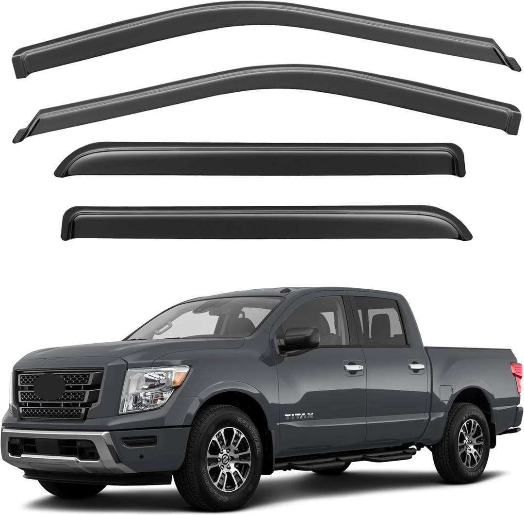 IG Window Visor for 2017-2023 Nissan Titan Crew Cab & 2016-2023 Titan XD Crew Cab, Rain Guard Tape-On Extra Durable Side Vent Window Deflector, 2018 2019 2020 2021 2022 (Crew Cab Only)