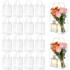 Zmpkhba 40 Pack Clear Plastic Gift Bags with Handles, 8.9 x 6.7 x 2.6 Inches Reusable PVC Party Favor Bags, Transparent Shopping Bags Bulk for Merchandise, Retail, Boutique, Party Favors, Wedding, Birthday