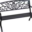 FDW | 50" Outdoor Garden Bench | Black | 485lbs Load Capacity, Floral Pattern