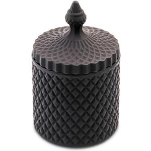 Qtip Holder Dispenser Apothecary Glass Jar - Bathroom Storage Canister for Cotton Ball, Pad, Hair Tie, Bath Salts, Floss - Vanity Organizer (Black, Large)