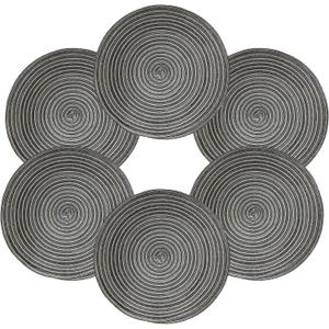 Round Braided Placemats Set of 6 Washable Round Placemats for Kitchen Dining Table 15 inch Woven Fabric Table Mats(Dark Grey)