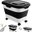 20-30 Lbs Rice Storage Container,Collapsible Food Storage Containers with Rolling Wheel Airtight Locking Lid,Flour Storage Container with Cup and Scoop,Suitable for Food,Rice,Pet Food,Flour