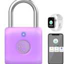 Pothunder Fingerprint Padlock, Smart Padlock, Locker Lock, Combination Fingerprint Lock with APP Unlock, USB Rechargeable, Suitable for Gym Locker(Lavender Purple)