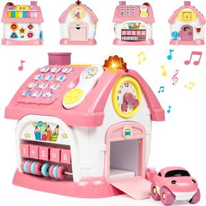 Marstone Toddler Toys for 1 2 Year Old Girl Gifts, First 1st Birthday Gifts for Girls and Boys, 8-in-1 Musical Learning House Montessori Baby Toys 6-12 12-18 Months, Educational Toddler for Ages 0-2 (Pink)