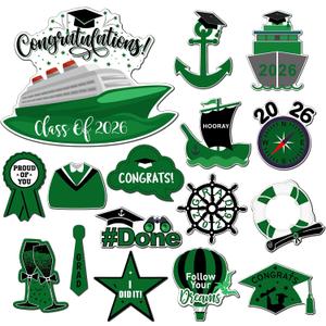 Hoteam 16 Pcs 2026 Graduation Cruise Door Decorations Magnets 2026 Congrats Grad Cruise Ship Door Decorations Cabin Doors Signs Fridge Magnets for Carnival Locker Refrigerator(Green)