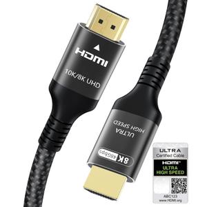 Certified 10K 8K HDMI 2.1 Cable 10 FT, 48Gbps Ultra High Speed HDMI Cord Ethernet CEC 4K 240Hz 165Hz 144Hz 120Hz 8K 60Hz eARC Netflix HDCP2.3 HDR10+ PC Laptop RTX5090 TV Monitor Projector X-box PS5