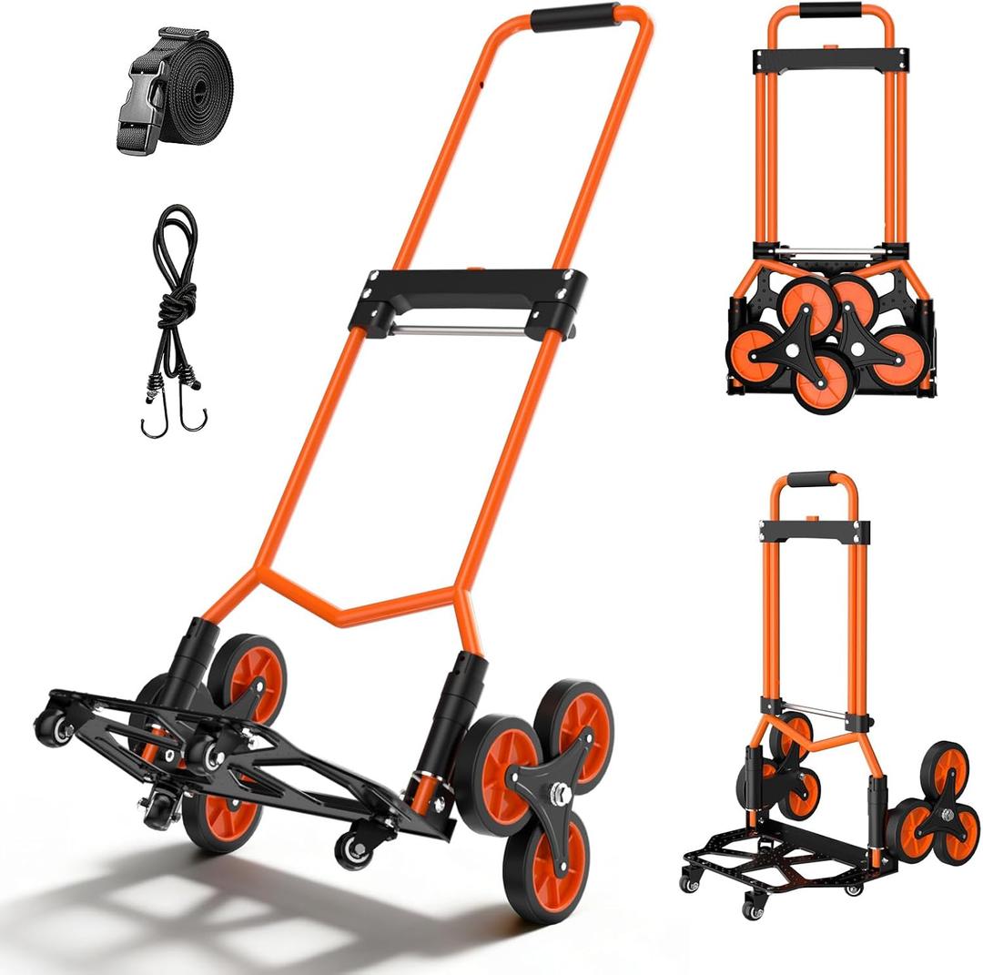Folding Stair Climbing Dolly, 220Lbs Capacity, Portable Dolly Cart with 10 Wheels and Telescoping Handle, Lightweight Hand Truck Cart for Flat Ground & Stairs, School, Dormitory, Home, Office, Food
