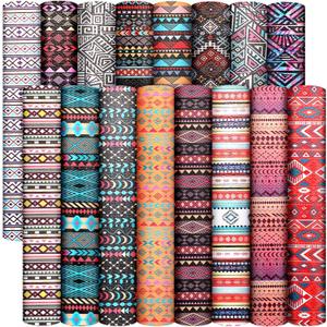 Weewooday 16 Pieces Striped Plaid Geometry Faux Leather Sheets Vintage Boho Style Leather Fabric Sheets Geometry Synthetic for DIY Bow Crafts Sewing Projects Decoration Making, 8.3 x 6.3 Inch