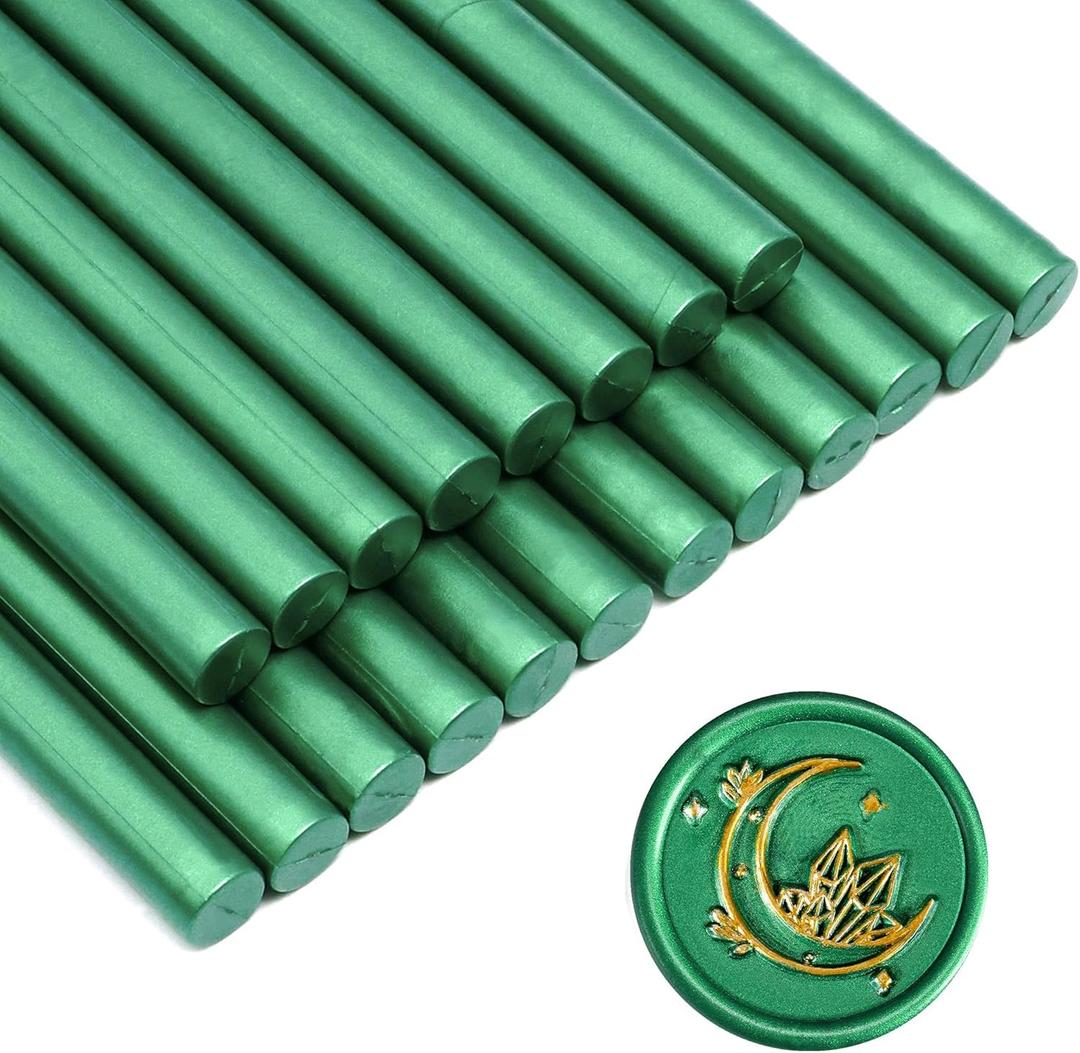 SWANGSA 20 Pieces Glue Gun Sealing Wax Sticks Metallic Green for Wax Seal Stamp, Great for Wedding Invitations, Cards, Envelopes, Packages, Gift Wrapping (Metallic Green)