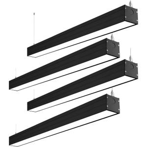 hykolity 4FT LED Architectural Suspended Linear Channel Light Linkable, 23/32/40W 3000K/4000K/5000K CCT Selectable, 0-10V Dim Office Lighting Fixture for Commercial Places, 4600lm, ETL, 4 Pack - Black