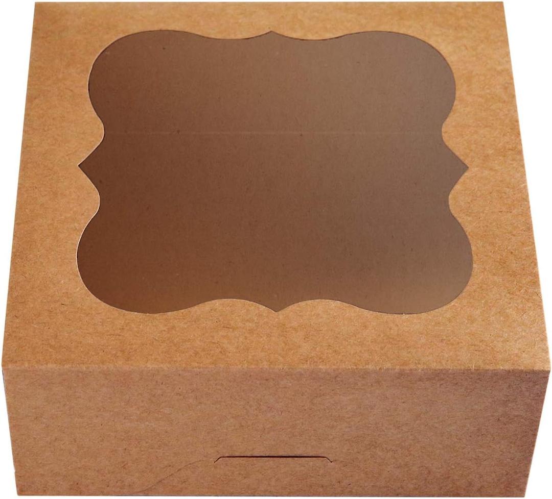 CHERRY 15-Pack 7"x7"x3"Brown Bakery Boxes with PVC Window for Pie and Cookies Boxes Medium Natural Kraft Paper Cardboard Box,Pack of 15