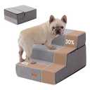 Gardner Pet Dog Stairs for Small Dogs 14" H, 3-Step Extra Wide Dog Steps for Bed, Pet Stairs for Bed and Couch with Durable Non-Slip Waterproof Fabric Cover and Soft Foam, Grey