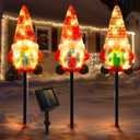 Set of 3 Solar Christmas Decorations, 8 Modes Solar Pathway Stakes Lights, Outdoor Christmas Gnome Lights Decor for Garden, Yard, Porch (Gnome)