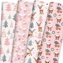 Vnaaem Pink Christmas Wrapping Paper for Boys Girls Kids - Cute Xmas Gift Wrap With Santa Tree Reindeer Design for Holiday Party Celebration - 20 X 28Inches Per Sheet(8 Pack)