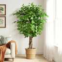 5ft Ficus Artificial Trees with Natural Curved Trunks, 60" Tall Lush Faux Tree for Home Decor Indoor, Green Lifelike Fake Ficus Tree Artificial Plants