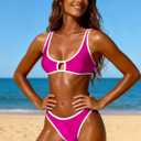 SOULSHE Sexy Bikini Sets for Women Two Piece Color Block Bathing Suit Women's High Leg Thong Swimsuits (Pink, XL)