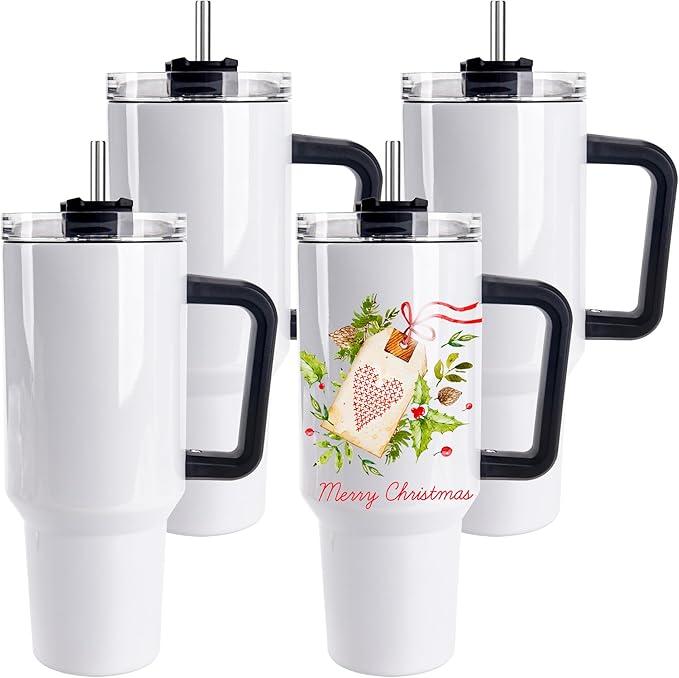 40 oz Sublimation Tumblers with Handle 4 Pack Stainless Steel Insulated Tumblers Blanks Water Bottle Travel Cups
