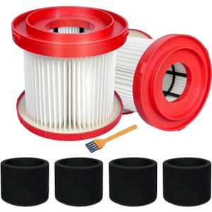 2 Pack 49-90-1900 HEPA Filter Compatible with Milwaukee Cordless M18 Vacuum 0780-20 0880-20, with 4 Foam Sleeve Filters & 1 Brush