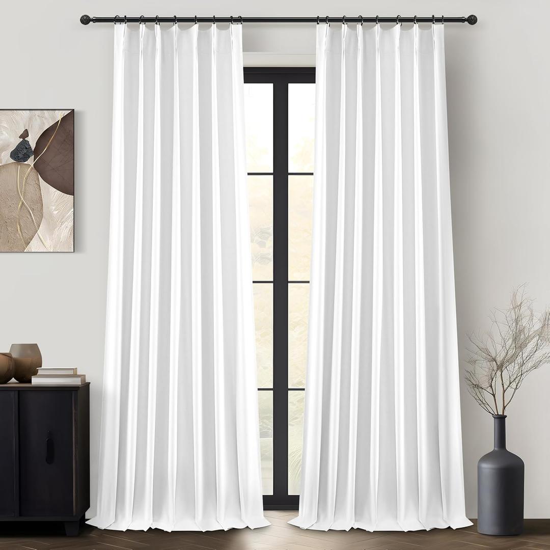 Solid White Linen Blackout Viral Curtains 96 Inches Long for Bedroom, Modern Pinch Pleated Boho Window Curtains para Sala Room Darkening Thermal Heavy Track Drapes 96 Inch 2 Panels Set, 40"W x 96"L (Pack of 2)