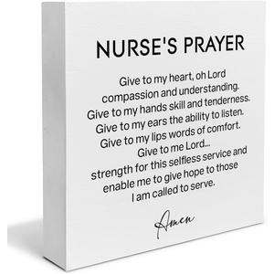 Nurse's Prayer Decor Nursing Graduation Gift Nurse Decorations Home Office Wood Sign for Desk Table Shelf 5 x 5 Inches