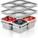 2 Pack Stainless Steel Snack Containers with Lids 4 Compartment Food Storage Containers for Adults & Kids Meal Prep Containers Reusable (Gray)