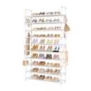 LANTEFUL Tall Shoe Rack 10 Tier Shoe Organizer Large Shoe Shelf with 18 Hooks Storage for 50 Pair Sneaker and Boot, Stackable Vertical Shoe Rack Organizer for Closet, Entryway, Bedroom, White
