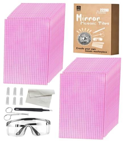 AIVS 22200pcs Mirror Mosaic Tiles,4 x 4mm Disco Tiles Self Adhesive,Tiny Mirror Tiles for Crafts,Disco Ball Stickers for DIY Party Decoration(Pink)