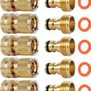 Garden Hose Quick Connectors, Solid Brass 3/4 inch GHT Thread Easy Connect Fittings No-Leak Water Hose Male Female Value Pack (5)