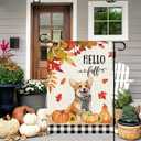 DLZDN Hello Fall Dog Garden Flag Autumn Corgi Pumpkins Maple Leaves Flag 1218 Inch Double Sided Buffalo Plaid Farmhouse Yard Flag Thanksgiving Holiday Outdoor Decor