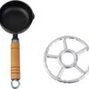Geesatis 1 Pcs Mini Cast Iron Skillet Small Skillets Frying Pans, with Wok Support Ring for Oil, Baked Cookie, Eggs, Wooden Handles