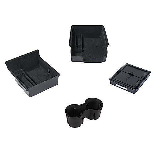 Carwiner 4 PCS Center Console Organizer and Cup Holder Insert Compatible With 2021-2023 Tesla Model 3，2021-2024 Model Y, Flocked/Silica Rubber Armrest Hidden Cubby Drawer Storage Box Accessories