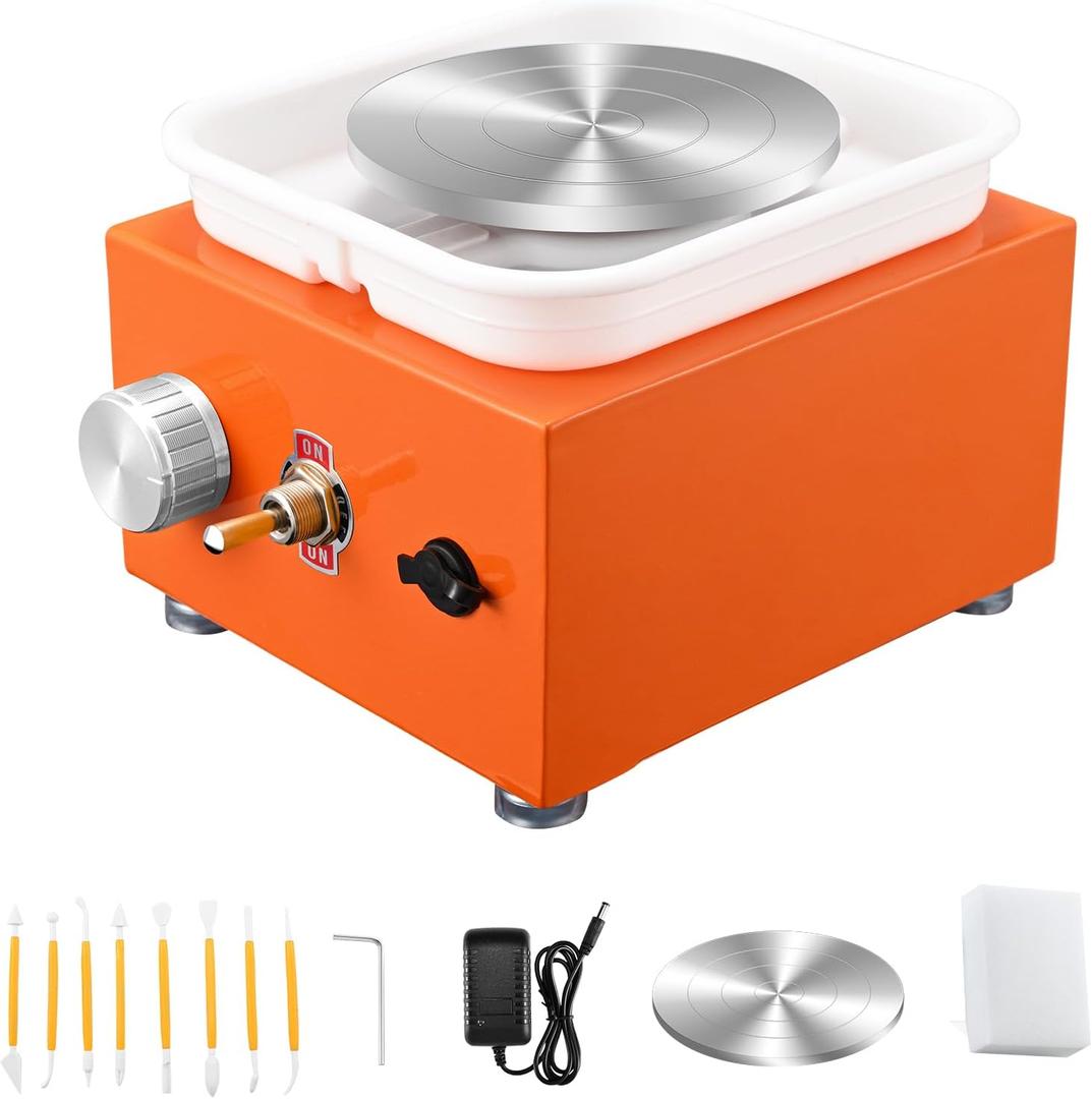 NantFun Mini Pottery Wheel Machine, 6.5cm 10cm Double Turntables Detachable Basin Forming Machine Adjustable Speed Electric Ceramic Wheel with Clay Tools for Kids Adults Beginners (Orange)