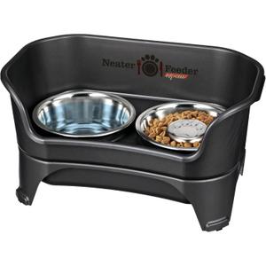 Neater Feeder - Express Model w/ Slow Feed Bowl - Mess-Proof Dog Bowls (M/L, Black) Made in USA – Elevated, No Spill, Non-Tip, Non-Slip, Raised Stainless Steel Food/Water Pet Bowls Aid Digestion