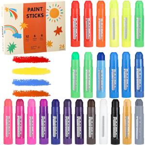24 Colors Tempera Paint Sticks, No Mess, Quick-Drying & Non-Toxic Art Supplies, Easy-Grip for Toddlers and Kids, Works Great on Paper, Wood, Glass, Canvas, Gifts for Drawing on Various Objects