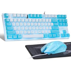 CHONCHOW Blue Keyboard and Mouse Combo, 87 Keys TKL USB Wired LED Light Up Backlit Keyboard, 800-3200 DPI RGB Mouse, Blue Mouse and Keyboard Combo for PS4 PS5 PC Laptop Mac Computers