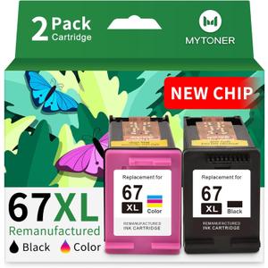MYTONER 67XL HP Printer Ink Replacement for HP Ink 67 Black/Color Combo Pack HP 67 Ink for DeskJet 2755e 2855e 2800e 4155e 2700e 2700 Envy 6000 6055e 6400 Envy Pro 6458 Printer Ink HP 67 XL (2 Pack)